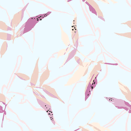 Abstract seamless pattern with leaves. Vector background for various surfaces. Trendy hand drawn textures.のイラスト素材