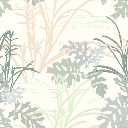 Abstract seamless pattern with leaves. Trendy hand drawn textures.のイラスト素材