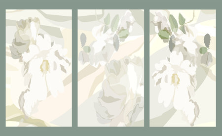 Set of contemporary art prints with abstract flowers.のイラスト素材
