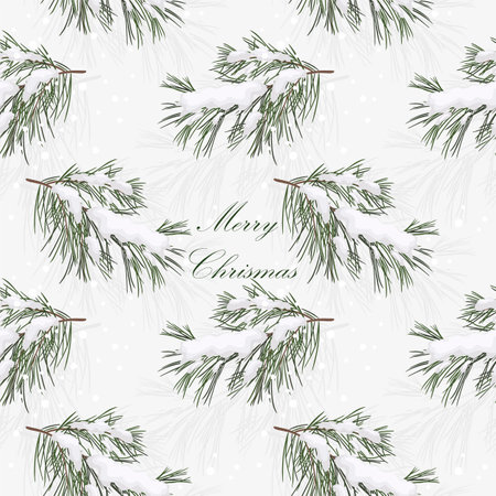 Christmas and Happy New Year seamless pattern. Branches, snowflakes, snow. Vector design template.のイラスト素材