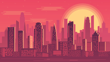 Vector illustration of sunset cityのイラスト素材