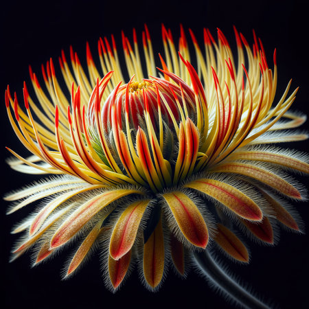 Protea flower isolated on black background. 3D illustration.の素材