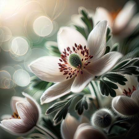 Bouquet of spring flowers on a bokeh background.の素材