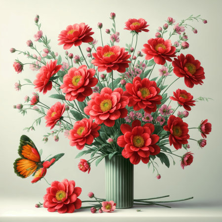 Bouquet of red chrysanthemums in vaseの素材