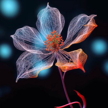 Abstract flower on a black background with bokeh. 3d illustrationの素材