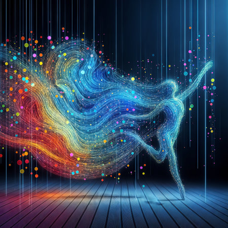 abstract background with dancing ballerina and colorful bokeh, 3dの素材