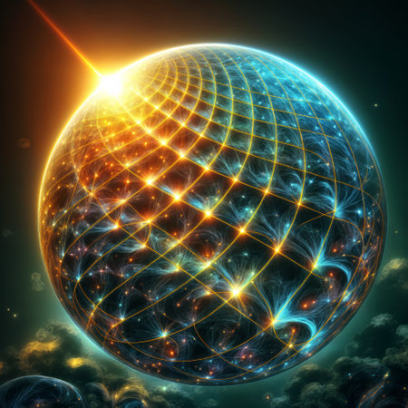 Futuristic globe with glowing lines, 3d illustration, horizontalの素材
