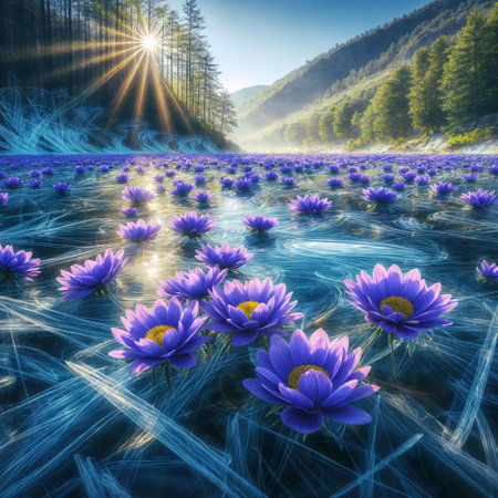 Beautiful purple flower in the spring forest. Computer generated image.の素材