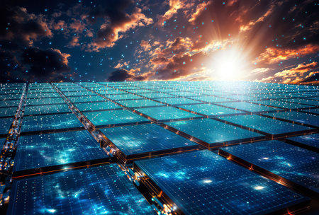 solar panels in the sky, 3d render of solar panelsの素材