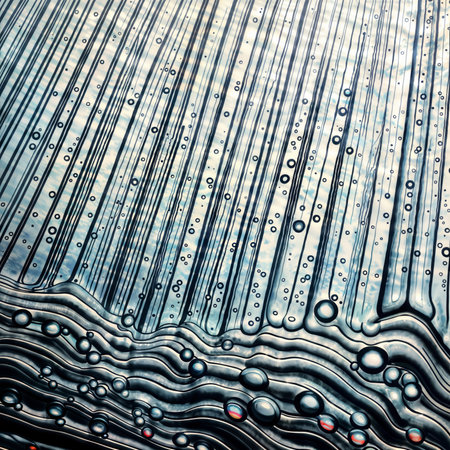 Waves of water droplets form a mesmerizing pattern with a subtle blue tint.の素材