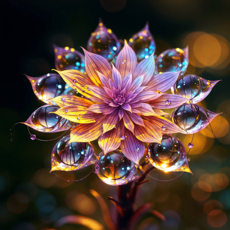 Dew-Kissed Delight: Purple Flower with Water Dropletsの素材