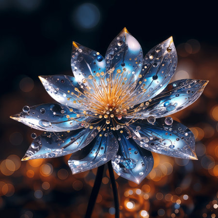 Blue Bliss: Vibrant Flower Adorned with Water Dropletsの素材