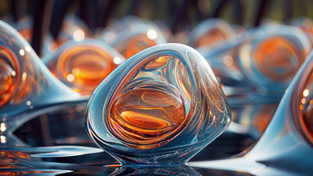 Glass Vases: A Photorealistic 3D Rendering of a Group of Glass Vases with Ray Tracing Reflections and Full of Glass Effectの素材