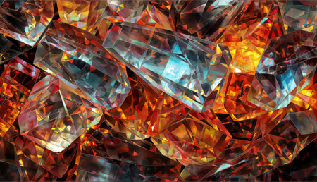 Clear and Orange Gems: A Shiny and Colorful Close-Up of a Pile of Transparent Gemsの素材