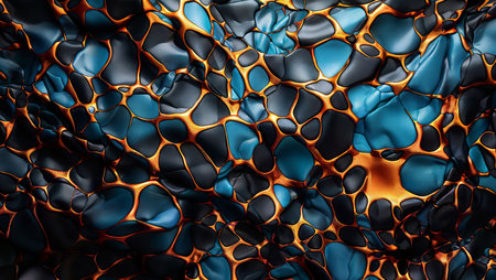 Blue & Orange Rockscape: Detailed 3D render with organic shapes.の素材