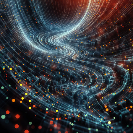 Cybernetic Swirl: Futuristic Network in Orange and Blueの素材