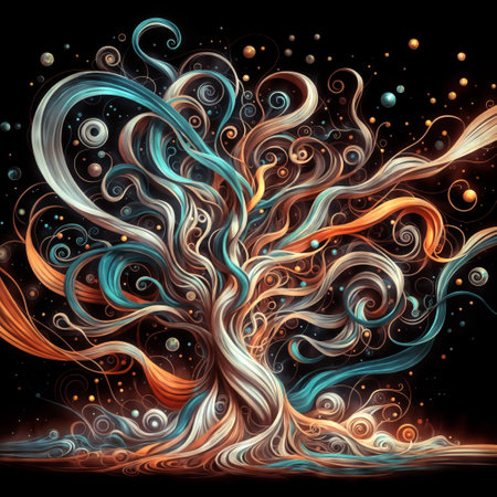 Starry Arboretum: Abstract Tree Filled with Multicolored Starsの素材