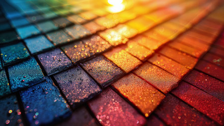 Experience the beauty of a rainbow up close with this stunning and colorful tile.の素材