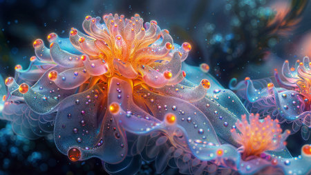 Behold the mesmerizing beauty of nature captured in a single frame: a delicate flower adorned with glistening droplets of water.の素材