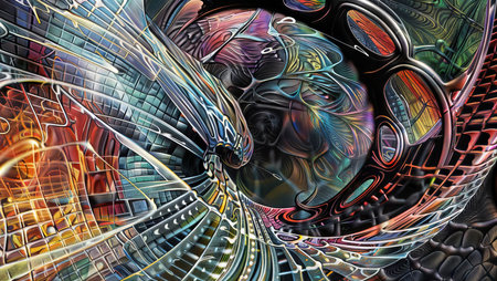 Visionary Portrait: A hyper-detailed and captivating portrait of a bearded man in a visionary art style.の素材