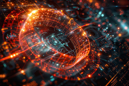 Data clock: futuristic visualization of cyber arrays & quantum computing technologyの素材