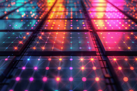 Colorful neon background: abstract background with vibrant neon lights & bokehの素材