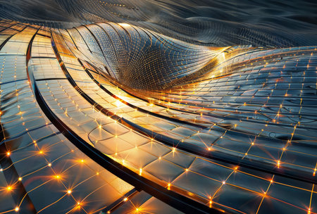 Golden futuristic building: abstract 3d render of futuristic golden structureの素材