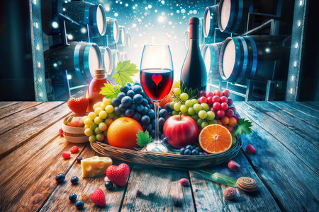 Wine, grapes and health: A Table Overflowing with Fruits and Delightsの素材