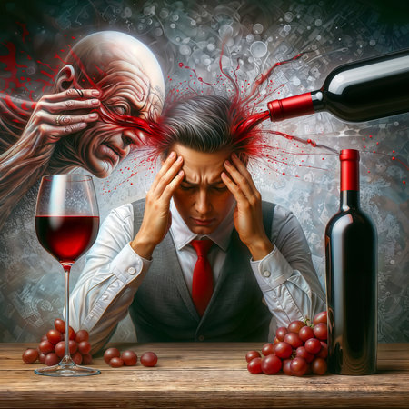 Wine and headache: Man and Wine in a Dark Surreal Dreamscapeの素材