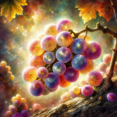 Fairy Fruit Dreamscape: Flowers, Grapes, and a Touch of Magicの素材