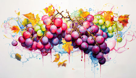 Watercolor Explosion: A Celebration of Grapes in Vibrant Huesの素材