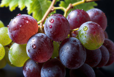 Valley Delight: Grapes Glistening with Morning Dewの素材