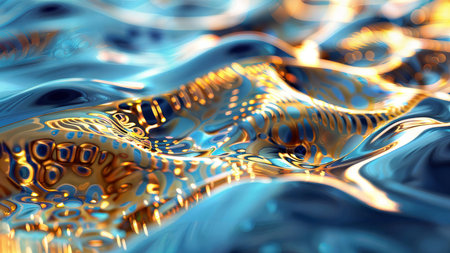 Liquid Metal Tiger: Abstract artwork of a tiger swimming in a pool of liquid metal.の素材