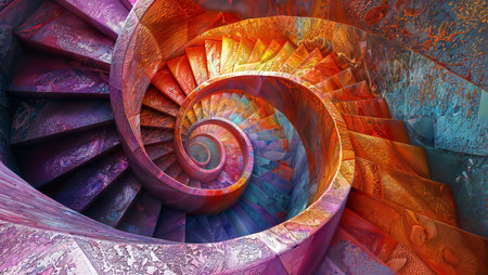 Golden Fractal Spiral: Golden ratio inspired spiral design with intricate details, perfect for adding a touch of elegance and complexity.の素材