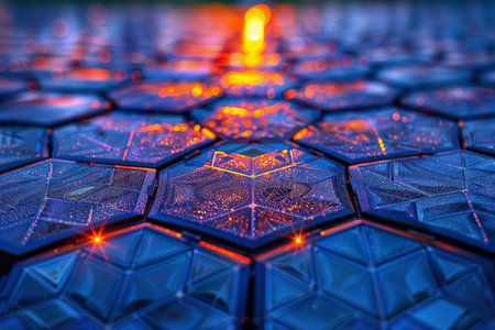 Glowing Hexagons: A mesmerizing pattern of hexagons with a bioluminescent glow, perfect for sci-fi or fantasy themes.の素材