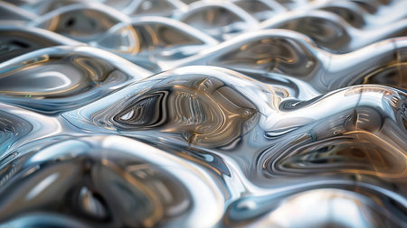 Liquid Metal Reflections: Shiny silver objects with realistic reflections, ideal for futuristic and tech themes.の素材