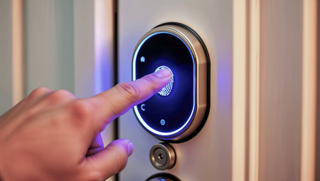 Finger touching illuminated smart door lock.の素材