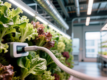 Sensor monitoring lettuce in a high-tech vertical farm.の素材