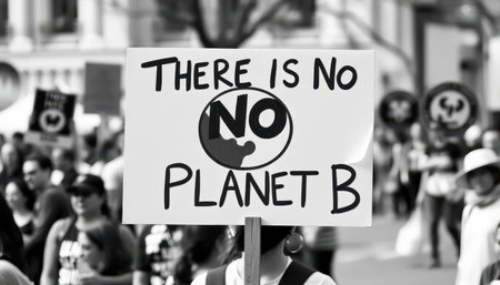Protestor holding a "There Is No Planet B" sign at a climate change rally.の素材