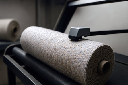 Quality control sensor scanning a roll of fabric in a factory.の素材