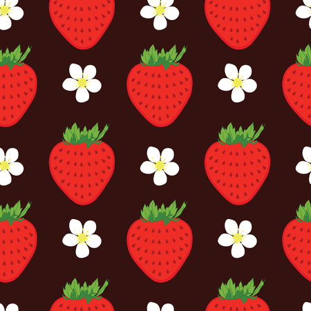 Seamless vector pattern with strawberries and flowersのイラスト素材