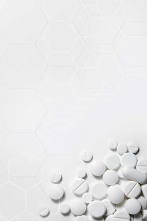 Background of medicines with white pills and texture. High quality photoの写真素材