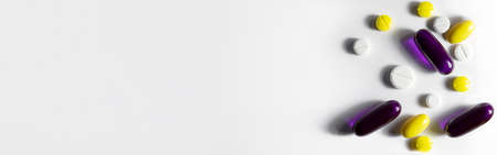Banner of pills on a white background. High quality photoの写真素材
