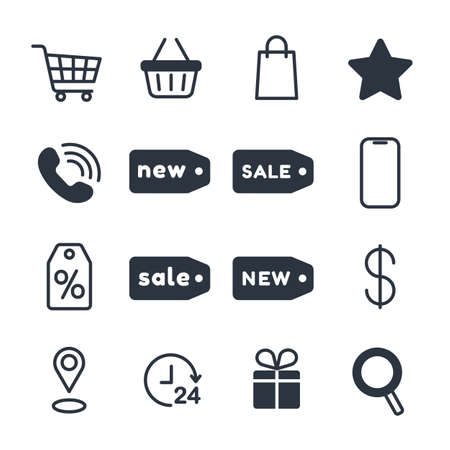 dark gray shopping icons set, labelsのイラスト素材