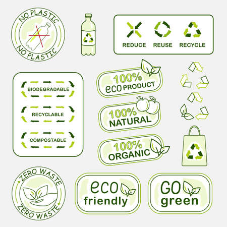 natural environment logos, ecological symbols, green labelsのイラスト素材