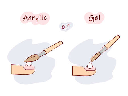 acrylic or gel manicure, acrylic brush, gel brush, applying extension material, vector illustrationのイラスト素材
