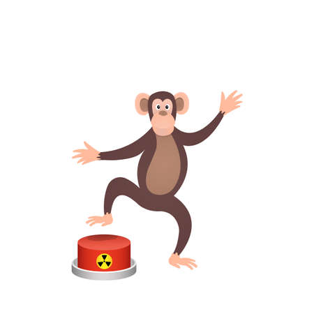 Monkey putin with a red nuclear button, nuclear weapon, stop the war, world threat of nuclear war and radioactive contamination, vector illustrationのイラスト素材