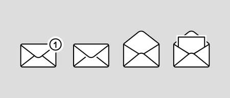 email icon, send letter envelope icon, mail delivery symbols, email message set vector illustrationのイラスト素材