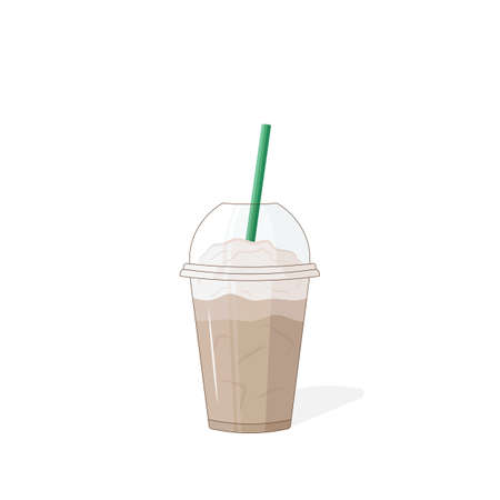 coffee beverage iced cappuccino, summer refreshing drink, transparent plastic cup with coffee vector illustrationのイラスト素材
