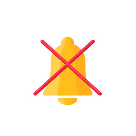 no sound vector icon, quite zone, stop notifications, crossed yellow bell symbol, do not disturbのイラスト素材
